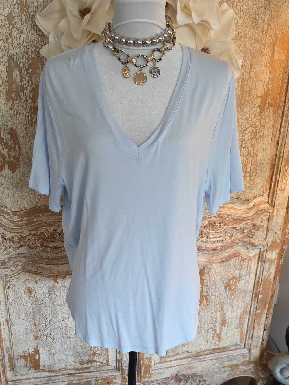 a new day Light Blue V-Neck Short Sleeve Tee